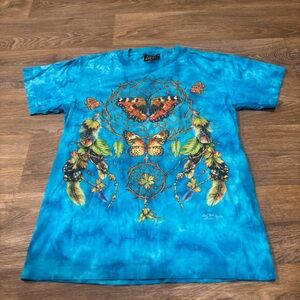 High Definition Rock Chang Butterfly Tie Dye T-Shirt Blue Unisex Medium